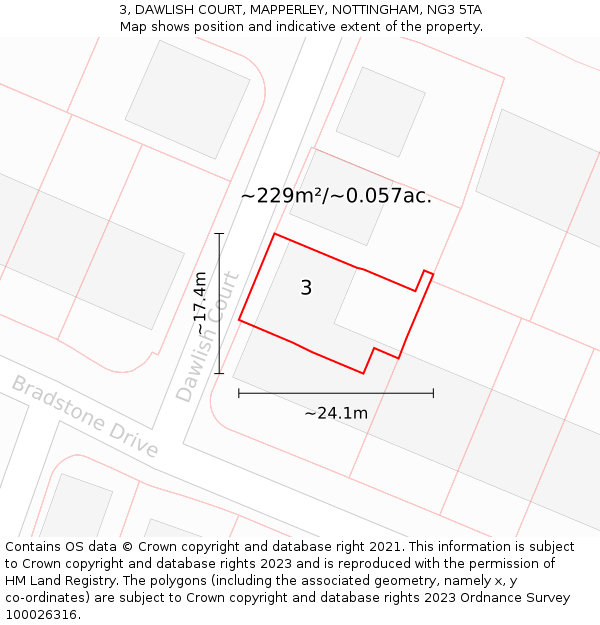 3, DAWLISH COURT, MAPPERLEY, NOTTINGHAM, NG3 5TA: Plot and title map