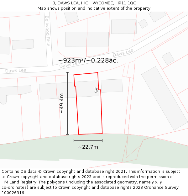 3, DAWS LEA, HIGH WYCOMBE, HP11 1QG: Plot and title map