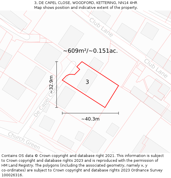 3, DE CAPEL CLOSE, WOODFORD, KETTERING, NN14 4HR: Plot and title map