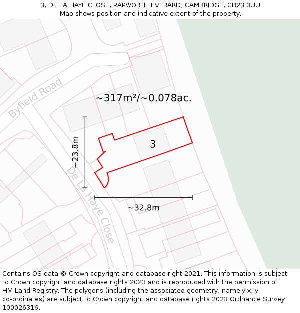 3, DE LA HAYE CLOSE, PAPWORTH EVERARD, CAMBRIDGE, CB23 3UU: Plot and title map