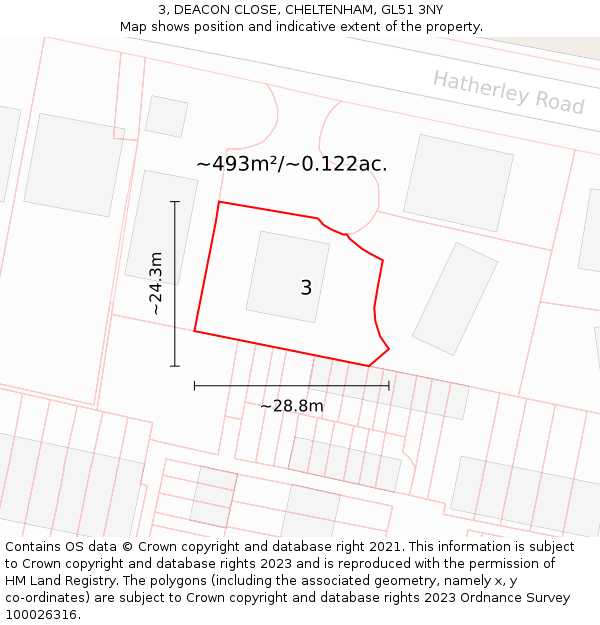 3, DEACON CLOSE, CHELTENHAM, GL51 3NY: Plot and title map