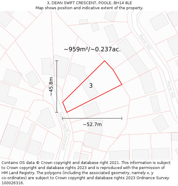 3, DEAN SWIFT CRESCENT, POOLE, BH14 8LE: Plot and title map