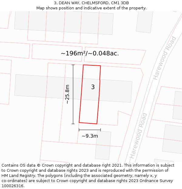 3, DEAN WAY, CHELMSFORD, CM1 3DB: Plot and title map