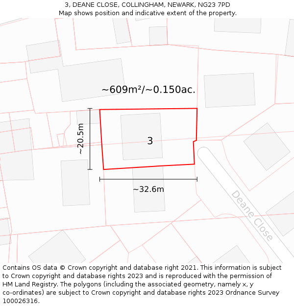 3, DEANE CLOSE, COLLINGHAM, NEWARK, NG23 7PD: Plot and title map