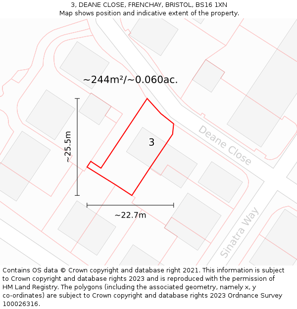 3, DEANE CLOSE, FRENCHAY, BRISTOL, BS16 1XN: Plot and title map