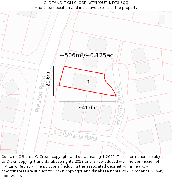 3, DEANSLEIGH CLOSE, WEYMOUTH, DT3 6QQ: Plot and title map