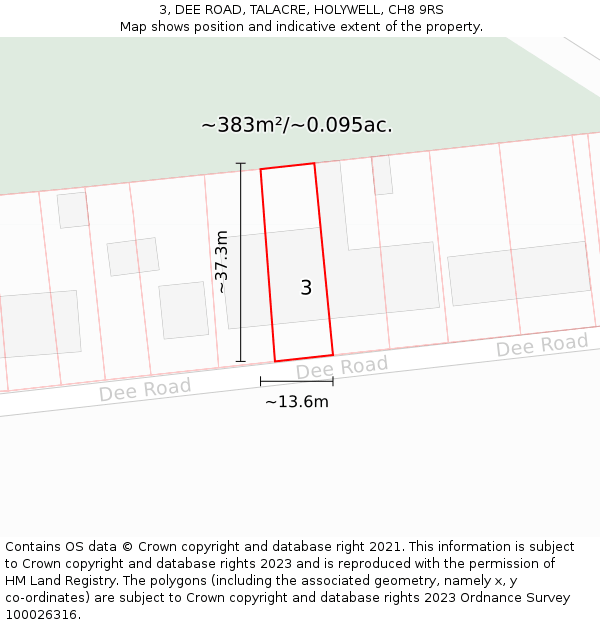 3, DEE ROAD, TALACRE, HOLYWELL, CH8 9RS: Plot and title map