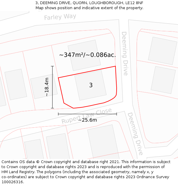 3, DEEMING DRIVE, QUORN, LOUGHBOROUGH, LE12 8NF: Plot and title map