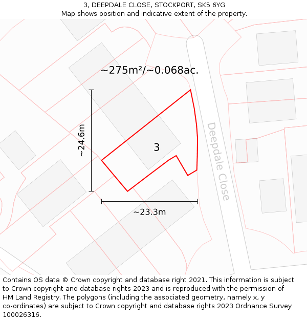 3, DEEPDALE CLOSE, STOCKPORT, SK5 6YG: Plot and title map