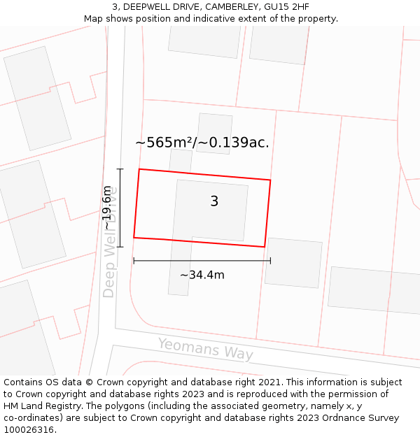 3, DEEPWELL DRIVE, CAMBERLEY, GU15 2HF: Plot and title map
