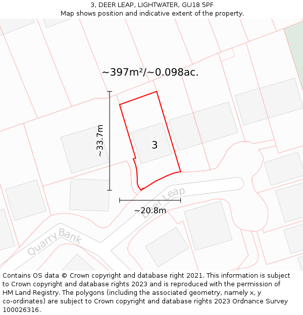 3, DEER LEAP, LIGHTWATER, GU18 5PF: Plot and title map