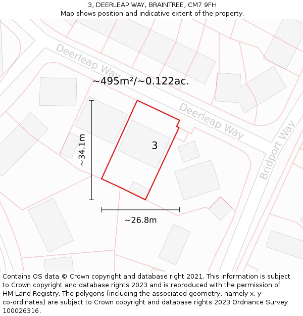 3, DEERLEAP WAY, BRAINTREE, CM7 9FH: Plot and title map