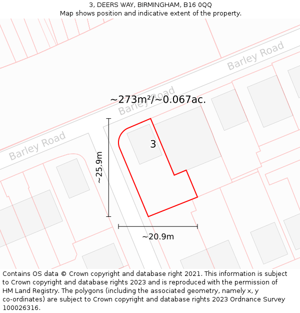 3, DEERS WAY, BIRMINGHAM, B16 0QQ: Plot and title map