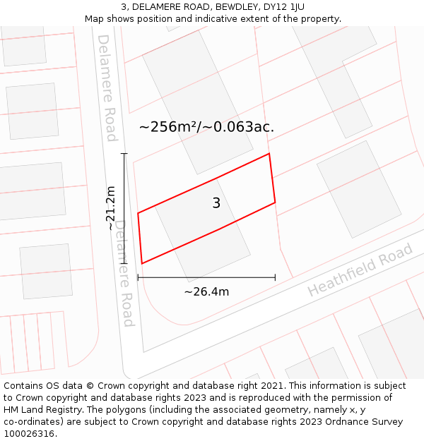 3, DELAMERE ROAD, BEWDLEY, DY12 1JU: Plot and title map