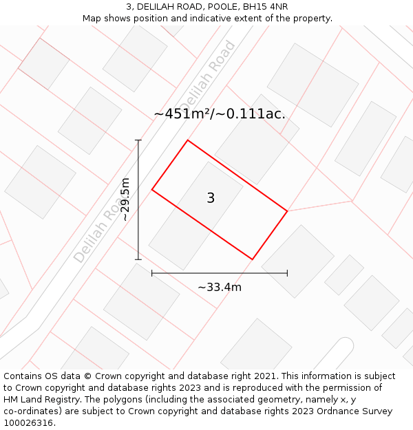 3, DELILAH ROAD, POOLE, BH15 4NR: Plot and title map