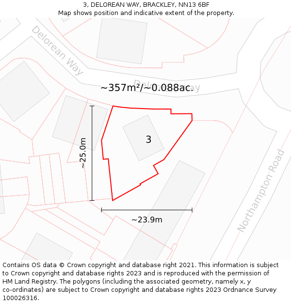3, DELOREAN WAY, BRACKLEY, NN13 6BF: Plot and title map