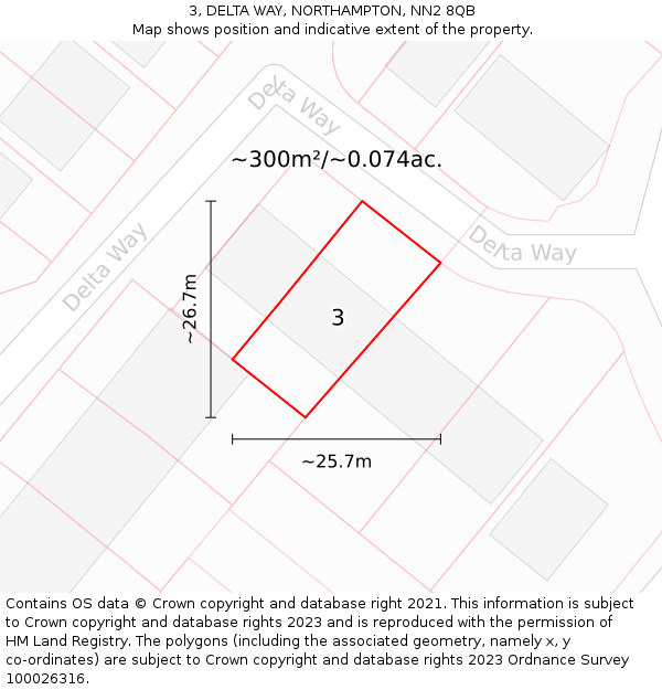 3, DELTA WAY, NORTHAMPTON, NN2 8QB: Plot and title map