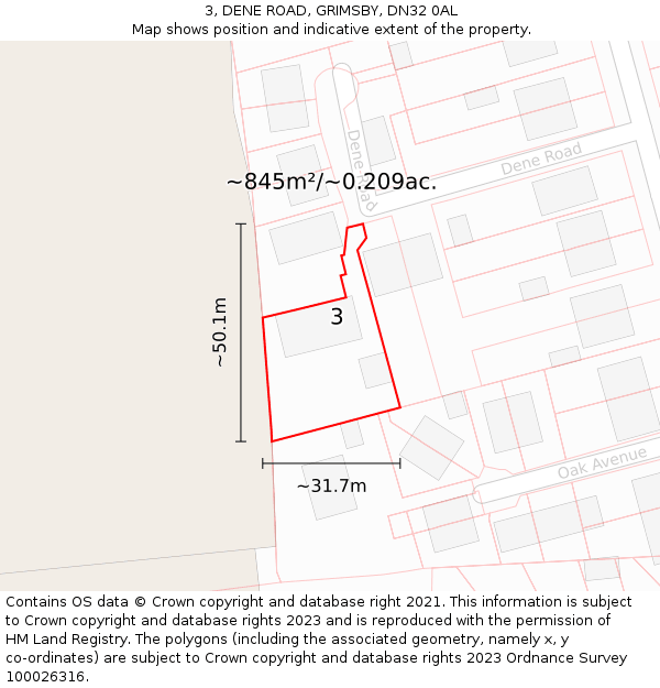 3, DENE ROAD, GRIMSBY, DN32 0AL: Plot and title map