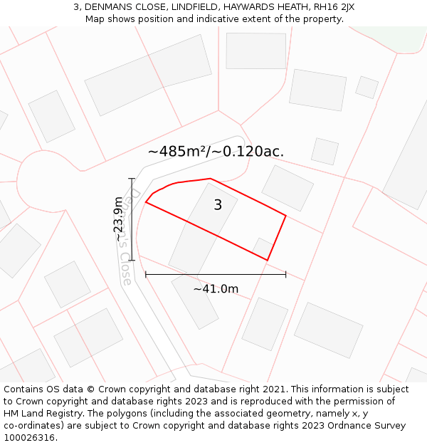 3, DENMANS CLOSE, LINDFIELD, HAYWARDS HEATH, RH16 2JX: Plot and title map