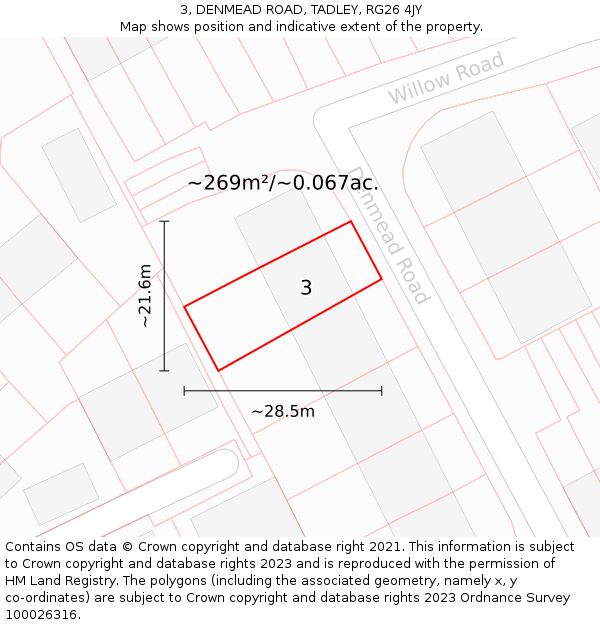 3, DENMEAD ROAD, TADLEY, RG26 4JY: Plot and title map