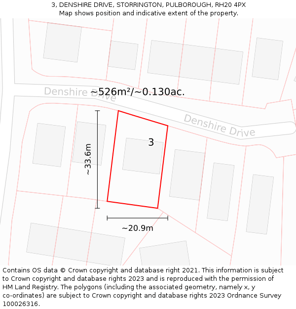 3, DENSHIRE DRIVE, STORRINGTON, PULBOROUGH, RH20 4PX: Plot and title map