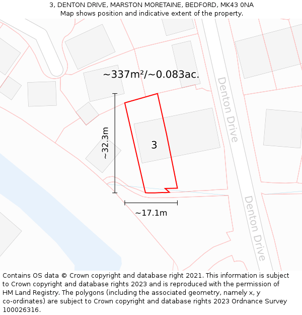 3, DENTON DRIVE, MARSTON MORETAINE, BEDFORD, MK43 0NA: Plot and title map