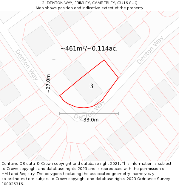 3, DENTON WAY, FRIMLEY, CAMBERLEY, GU16 8UQ: Plot and title map