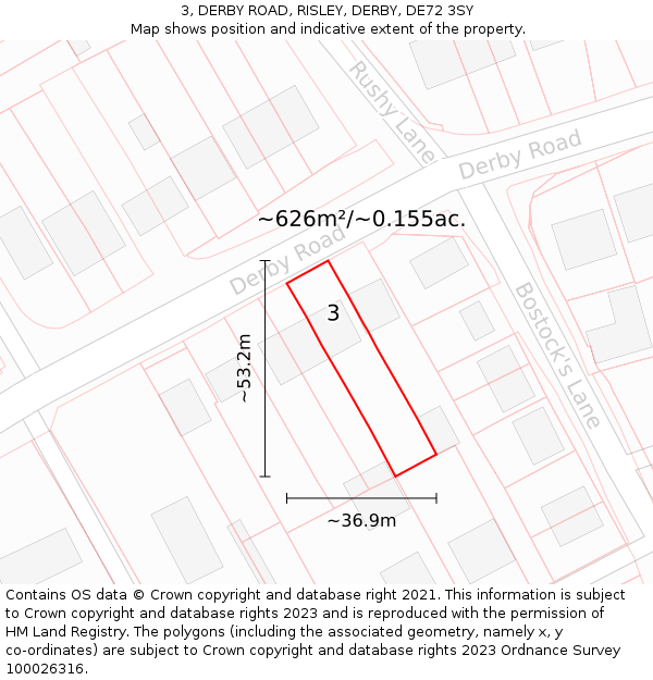 3, DERBY ROAD, RISLEY, DERBY, DE72 3SY: Plot and title map