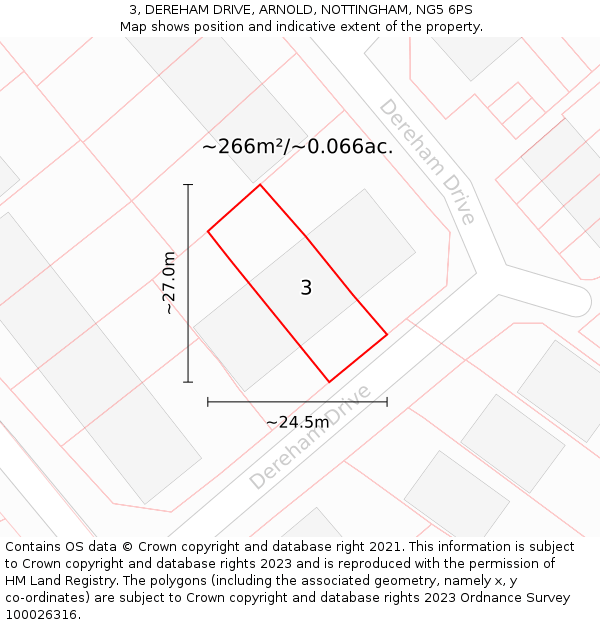 3, DEREHAM DRIVE, ARNOLD, NOTTINGHAM, NG5 6PS: Plot and title map