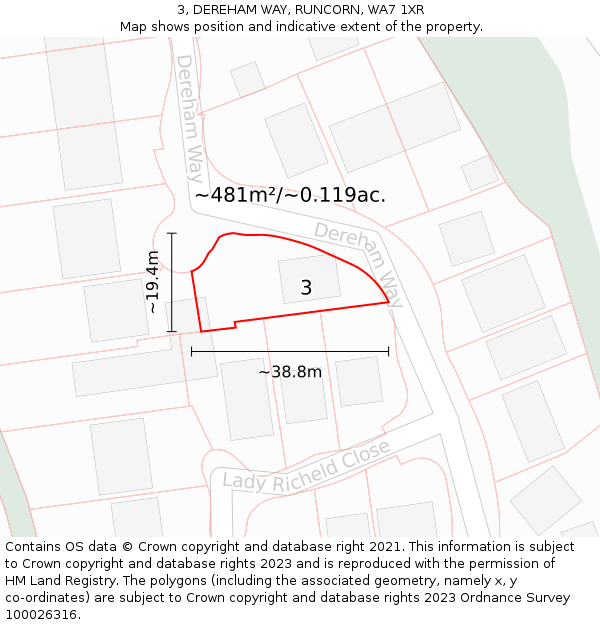 3, DEREHAM WAY, RUNCORN, WA7 1XR: Plot and title map