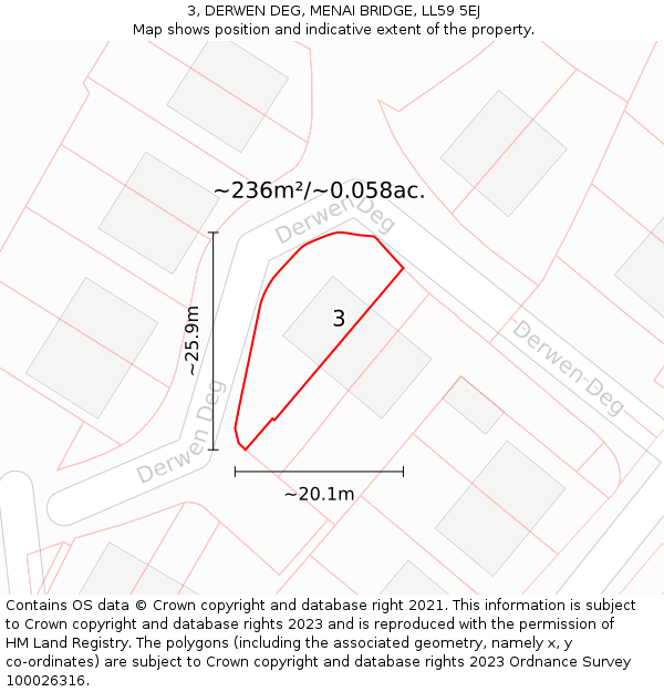 3, DERWEN DEG, MENAI BRIDGE, LL59 5EJ: Plot and title map