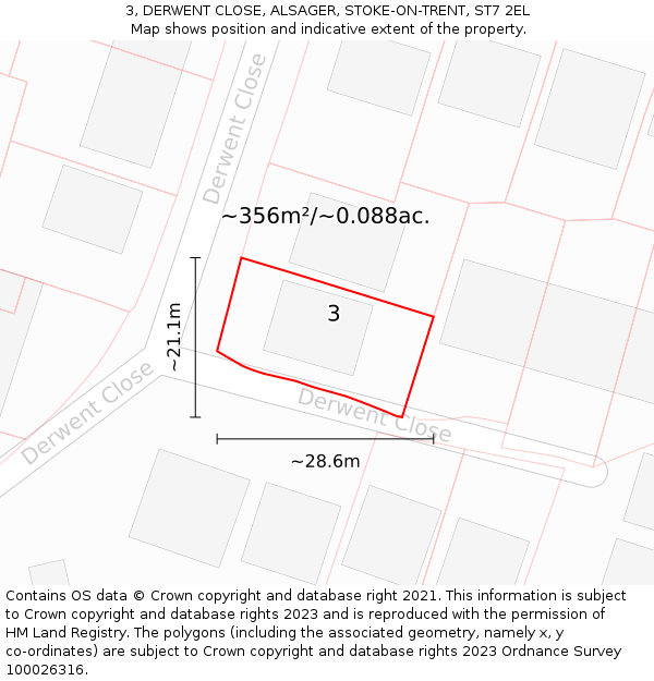 3, DERWENT CLOSE, ALSAGER, STOKE-ON-TRENT, ST7 2EL: Plot and title map