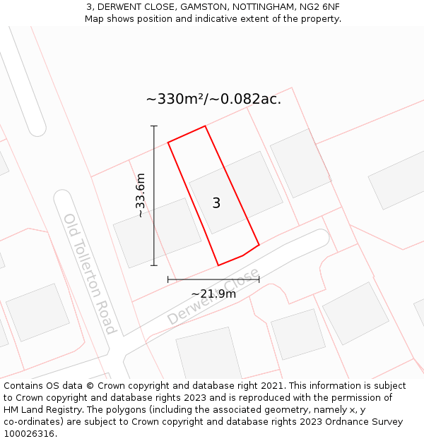 3, DERWENT CLOSE, GAMSTON, NOTTINGHAM, NG2 6NF: Plot and title map