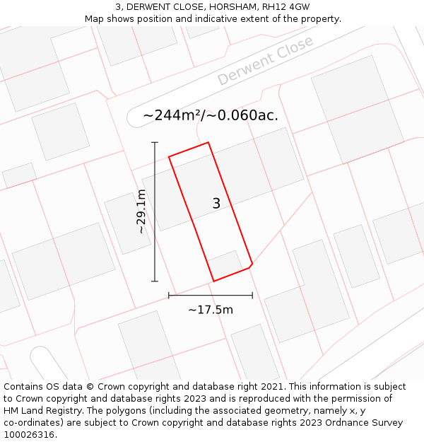 3, DERWENT CLOSE, HORSHAM, RH12 4GW: Plot and title map