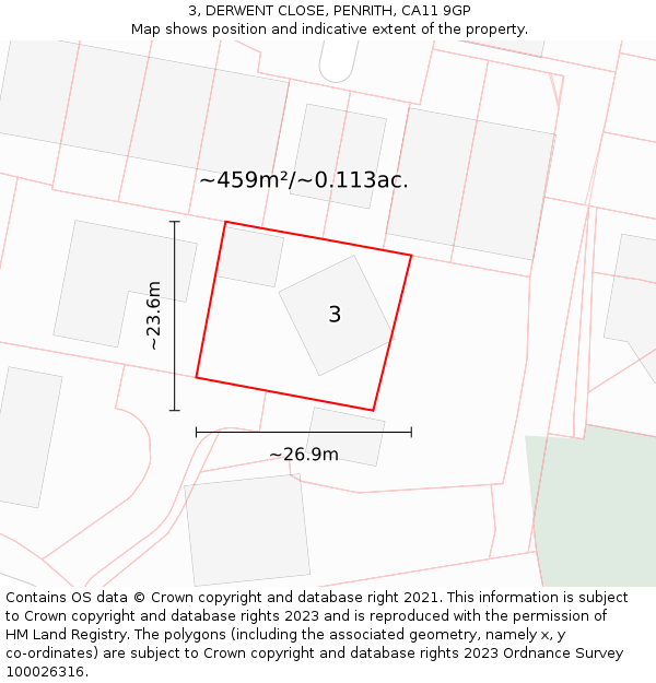 3, DERWENT CLOSE, PENRITH, CA11 9GP: Plot and title map