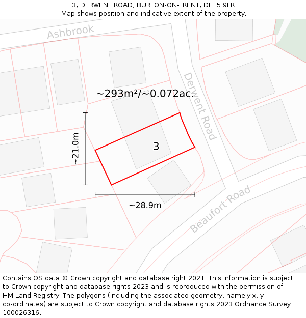 3, DERWENT ROAD, BURTON-ON-TRENT, DE15 9FR: Plot and title map