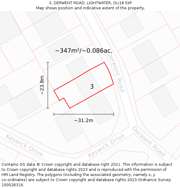 3, DERWENT ROAD, LIGHTWATER, GU18 5XF: Plot and title map