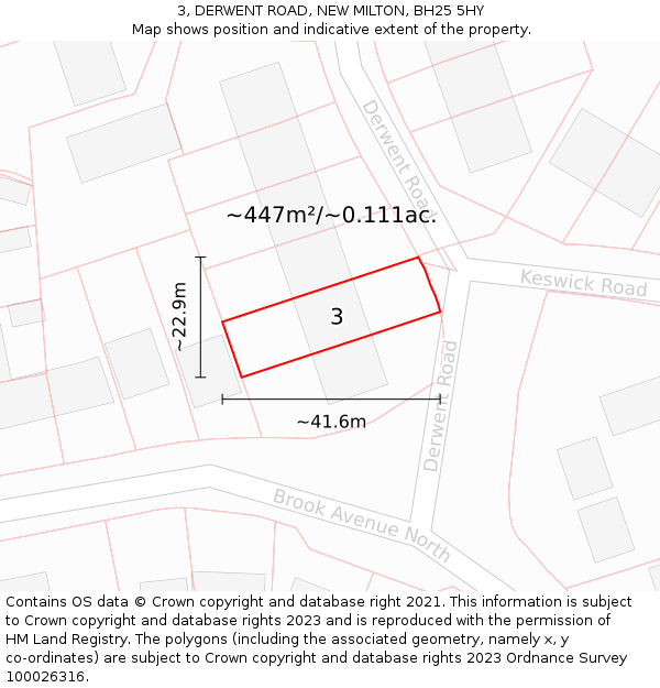 3, DERWENT ROAD, NEW MILTON, BH25 5HY: Plot and title map