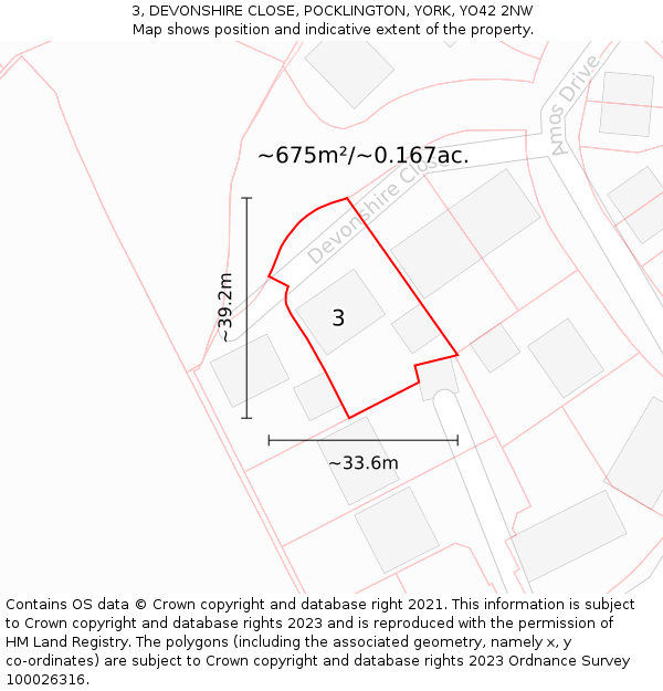 3, DEVONSHIRE CLOSE, POCKLINGTON, YORK, YO42 2NW: Plot and title map