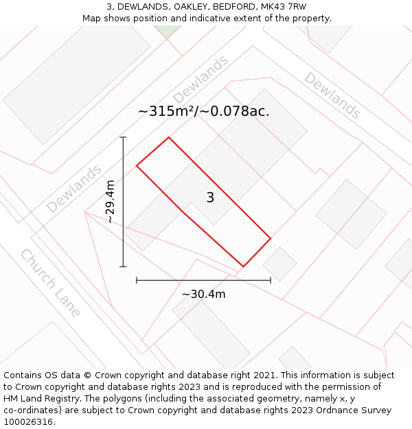 3, DEWLANDS, OAKLEY, BEDFORD, MK43 7RW: Plot and title map