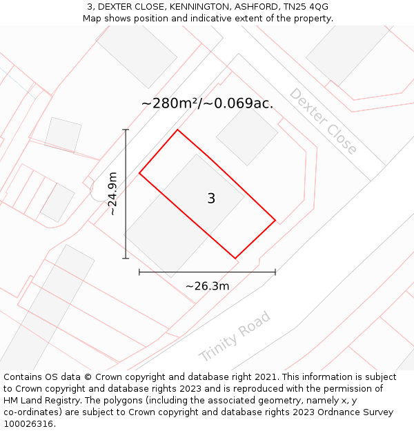 3, DEXTER CLOSE, KENNINGTON, ASHFORD, TN25 4QG: Plot and title map