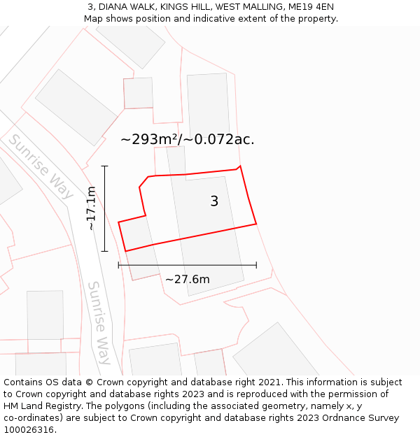 3, DIANA WALK, KINGS HILL, WEST MALLING, ME19 4EN: Plot and title map