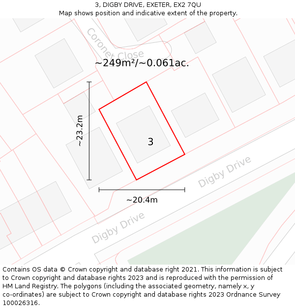 3, DIGBY DRIVE, EXETER, EX2 7QU: Plot and title map