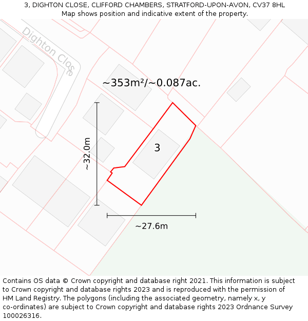 3, DIGHTON CLOSE, CLIFFORD CHAMBERS, STRATFORD-UPON-AVON, CV37 8HL: Plot and title map