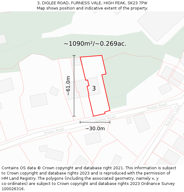 3, DIGLEE ROAD, FURNESS VALE, HIGH PEAK, SK23 7PW: Plot and title map