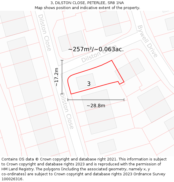 3, DILSTON CLOSE, PETERLEE, SR8 1NA: Plot and title map