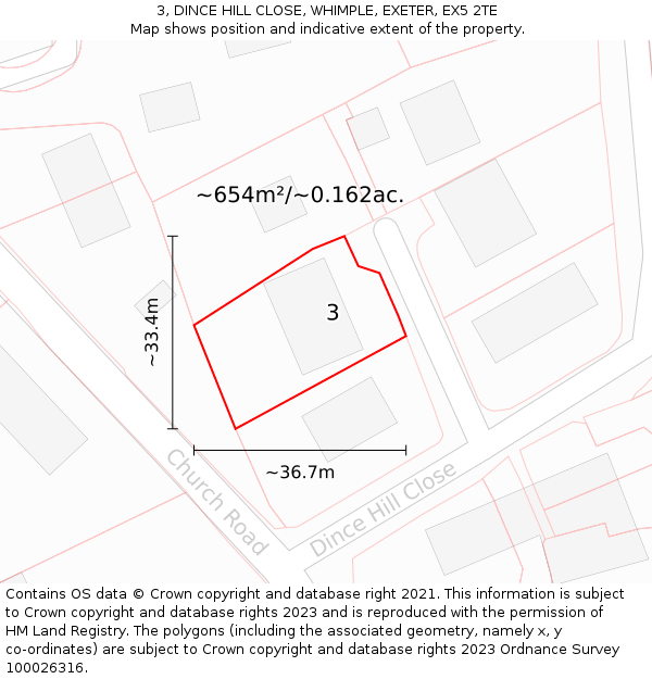 3, DINCE HILL CLOSE, WHIMPLE, EXETER, EX5 2TE: Plot and title map