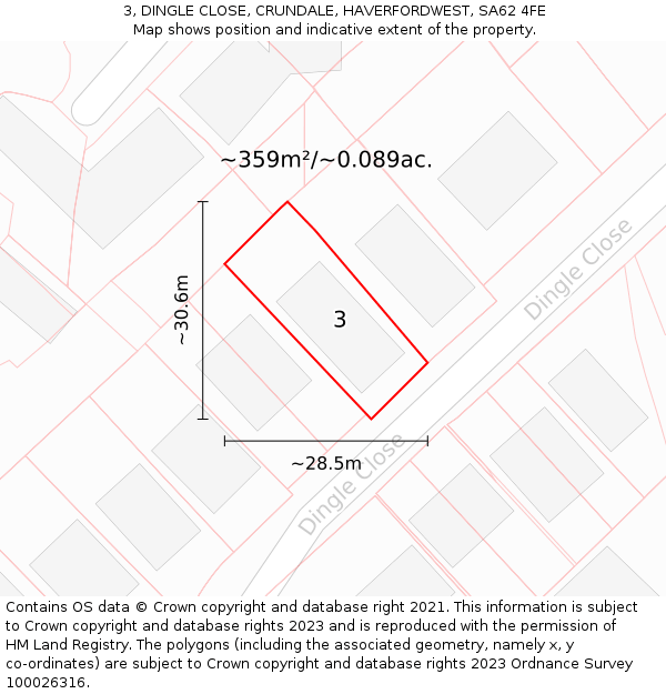 3, DINGLE CLOSE, CRUNDALE, HAVERFORDWEST, SA62 4FE: Plot and title map