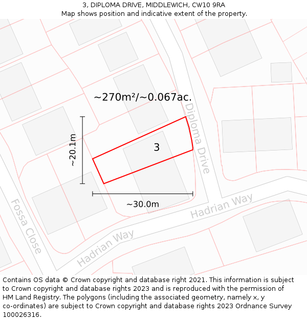 3, DIPLOMA DRIVE, MIDDLEWICH, CW10 9RA: Plot and title map