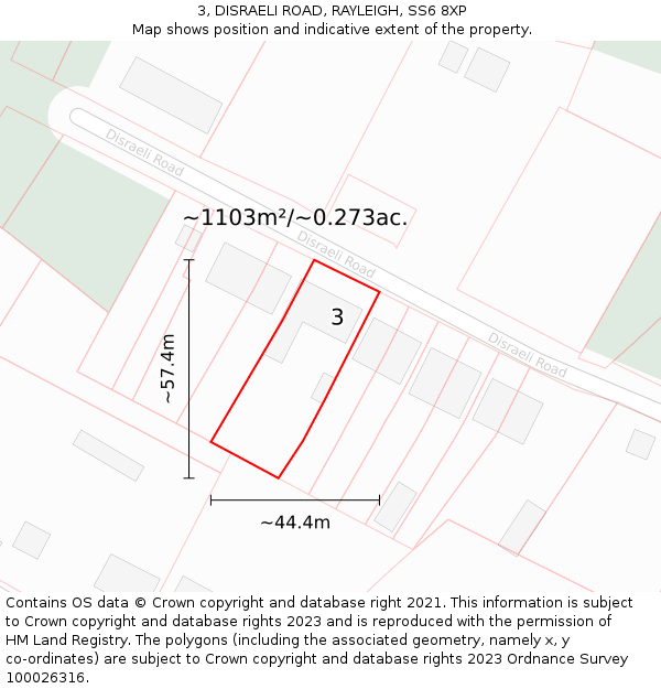 3, DISRAELI ROAD, RAYLEIGH, SS6 8XP: Plot and title map
